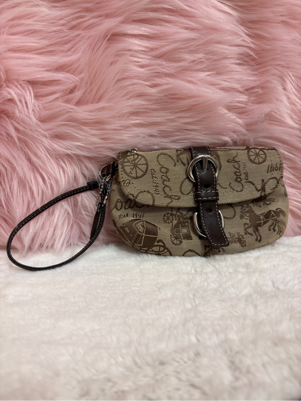 Coach Chelsea Signature Canvas Brown Wristlet with Leather Trim